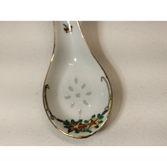 Miso shiru soup Spoons Made In Hong Kong Hand Painted Floral Flowers - Picture 3 of 5